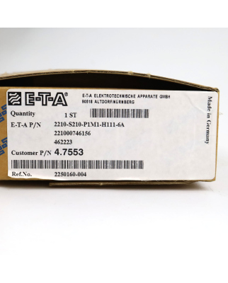 E-T-A Schutzschalter 2210-S210-P1M1-H111-6A OVP
