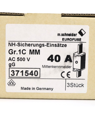 M.Schneider Sicherungseinsatz NH-1 Gr.1C MM 40A 371540 (3Stk.) OVP