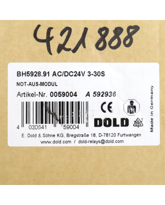 E.Dold & Söhne KG Not-Aus-Modul BH5928.91/61 AC/DC24V 3-30S 0059004 OVP