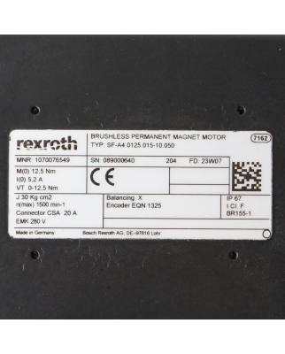 Rexroth Servomotor SF-A4.0125.015-10.050 1070076549 NOV