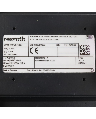 Rexroth Servomotor SF-A2.0020.030-10.050 1070076397 NOV