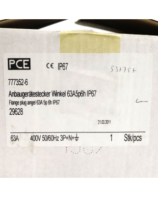 PCE CEE-Anbaugerätestecker Winkel Typ 777352-6 OVP