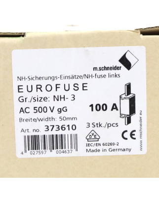 M.Schneider Sicherungseinsatz NH-3 AC500V gG 373610 (3Stk.) OVP