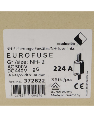 M.Schneider Sicherungseinsatz NH-2 AC500V gG 372622 (3Stk.) OVP