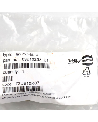 Harting Einsatz Han 25D-BU-C 09210253101 OVP