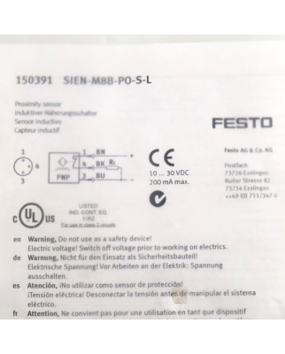 Festo Näherungsschalter SIEN-M8B-PO-S-L 150391 OVP