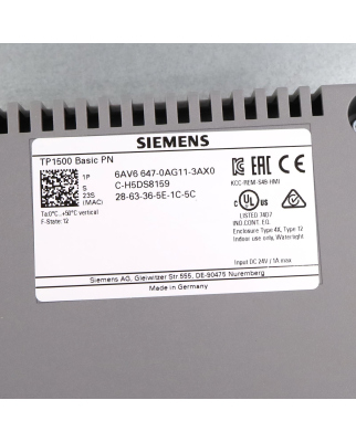 Simatic HMI TP1500 Basic Color PN 6AV6647-0AG11-3AX0 GEB