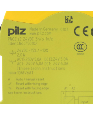 Pilz Sicherheitsrelais PNOZ s2 24VDC 3 n/o 1 n/c 750102 GEB