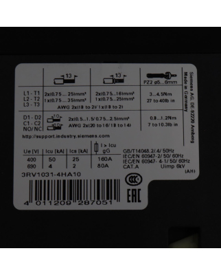 Siemens Leistungsschalter 3RV1031-4HA10 NOV
