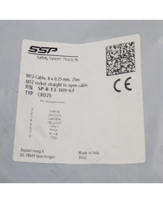 SSP M12-Anschlusskabel SP-R-13-309-67 OVP