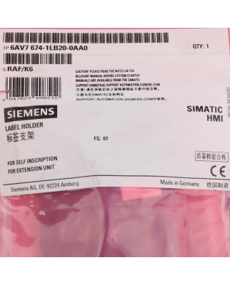 Siemens Schildträger 6AV7 674-1LB20-0AA0 OVP