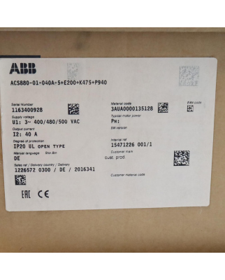 ABB Frequenzumrichter ACS880-01-040A-5+E200+K475+P940 OVP