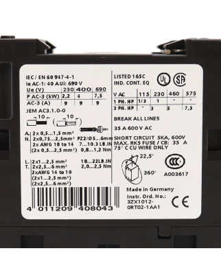 Siemens Leistungsschütz 3RT1023-1AP00 OVP