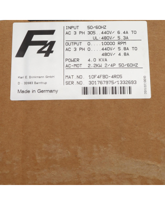 KEB Frequenzumrichter Combivert 10F4FBD-4R05 2,2kW OVP
