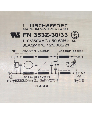 Schaffner Netzfilter FN353Z-30/33 110/250VAC 50/60Hz NOV
