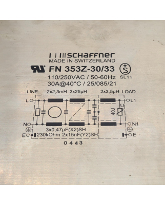 Schaffner Netzfilter FN353Z-30/33 110/250VAC 50/60Hz GEB