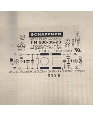 Schaffner Netzfilter FN686-36-23 110/250VAC 50/60Hz NOV