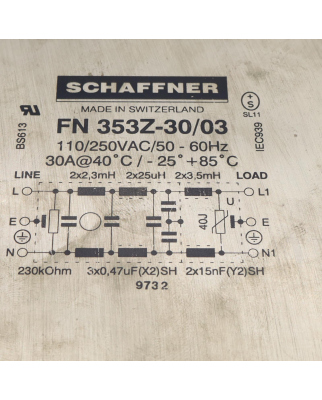 Schaffner Netzfilter FN353Z-30/03 110/250VAC 50/60Hz GEB