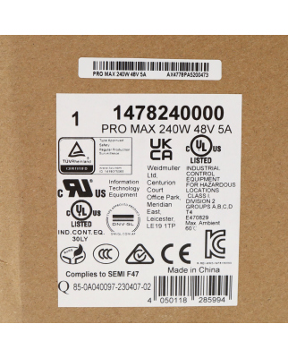 Weidmüller Stromversorgung PRO MAX 240W 48V 5A 1478240000 OVP