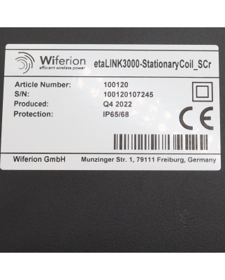 Wiferion stationäre Ladeplatte etaLINK3000-StationaryCoil_SCr 100120 OVP