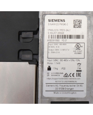 Sinamics Power Module PM240-2 6SL3210-1PE13-2AL1 GEB