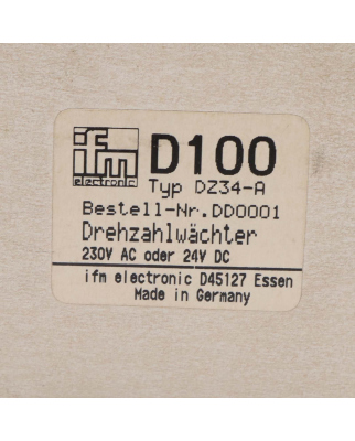 ifm Drehzahlwächter D100 DD0001 DZ34-A OVP