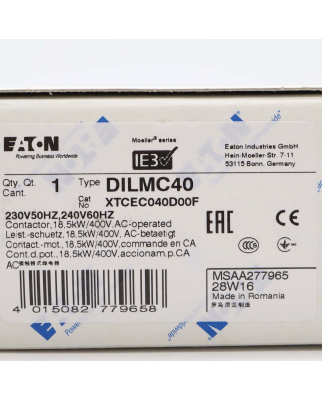 Eaton Leistungsschütz DILMC40 277965 230V/50Hz OVP