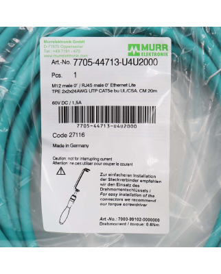 MURR ELEKTRONIK Verbindungskabel M12 St. RJ45 St....