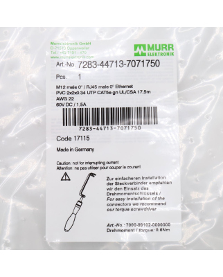 MURR Elektronik Verbindungskabel M12 St. RJ45 St. 7283-44713-7071750 OVP