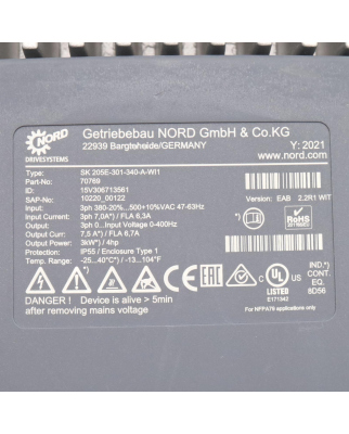 NORDAC Frequenzumrichter SK 205E-301-340-A-WI1 70769 NOV