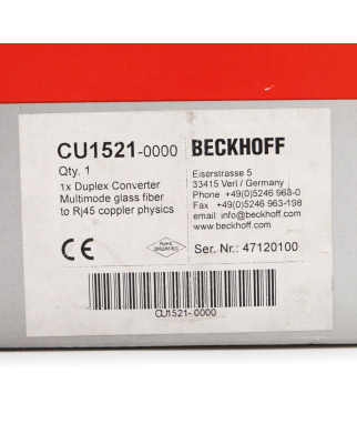 Beckhoff EtherCAT/Ethernet-Medienkonverter CU1521 OVP