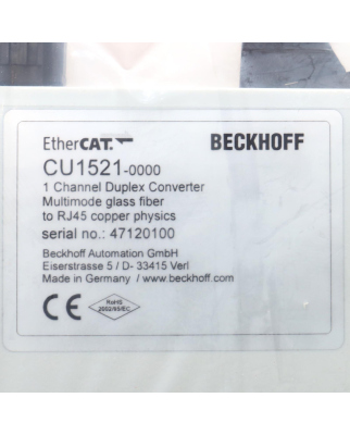 Beckhoff EtherCAT/Ethernet-Medienkonverter CU1521 OVP