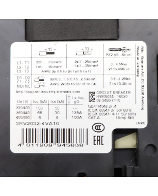 Siemens Leistungsschalter 3RV2032-4VA10 OVP