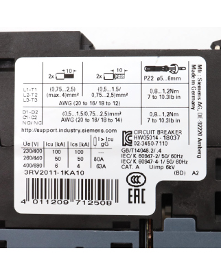 Siemens Leistungsschalter 3RV2011-0KA10 GEB