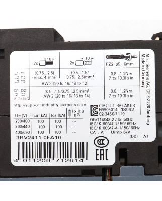 Siemens Leistungsschalter 3RV2411-0FA10 OVP