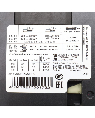 Siemens Leistungsschalter 3RV2031-4JA15 OVP