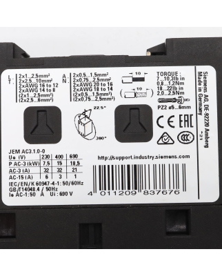 Siemens Leistungsschütz 3RT2027-1AP04 GEB