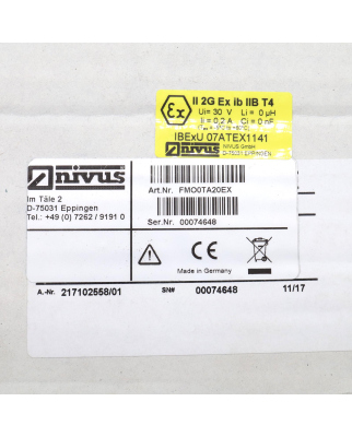 Nivus Schwimmerschalter FMO0TA20EX OVP