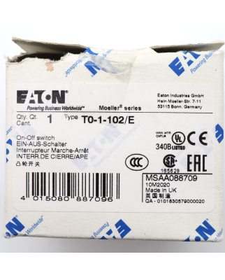 EATON EIN-AUS-Schalter T0-1-102/E 088709 OVP