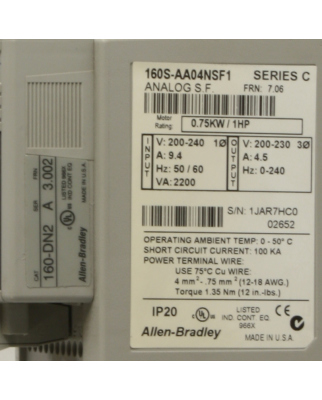 Allen Bradley Frequenzumrichter 160S-AA04NSF1 0,75 kW +...