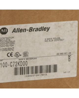 Allen Bradley Schütz 110V 50/60HZ 100-C72KD00 Ser.B OVP
