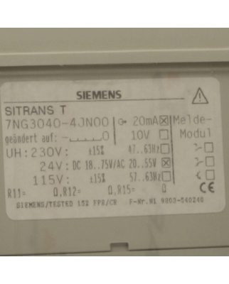 Siemens Sitrans T 7NG3040-4JN00 20mA 10V GEB