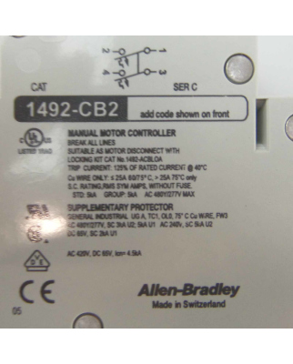 Allen Bradley Leistungsschalter 1492-CB2H060 Ser. C 6A OVP