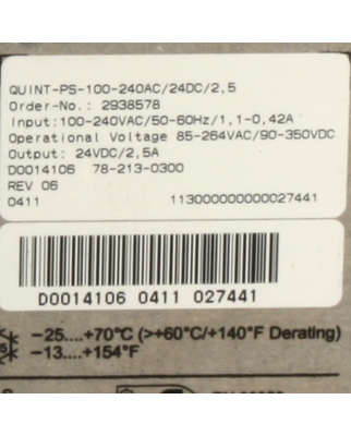 Phoenix Contact Power Supply QUINT-PS100-240AC/24DC/2,5 2938578 GEB