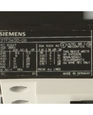 Siemens Schütz 3TF3400-0B 400V/15kW GEB