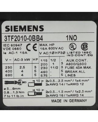 Siemens Schütz 3TF2010-0BB4 GEB