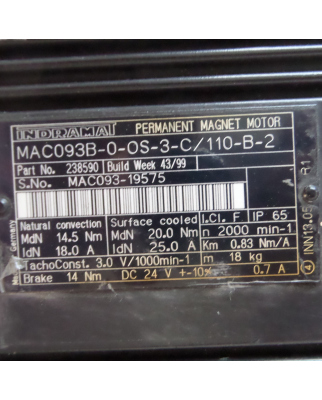 INDRAMAT Servomotor MAC093B-0-0S-3-C/110-B-2 238590 + AG101 GEB