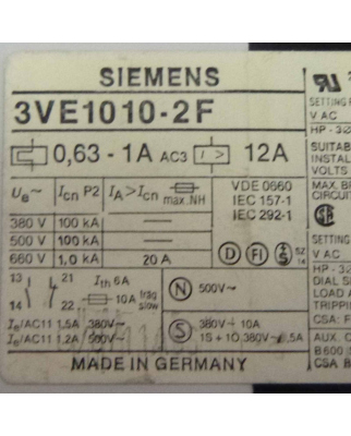 Siemens Leistungsschalter 3VE1010-2F GEB