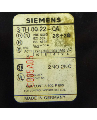 Siemens Hilfsschütz 3TH8022-0AM0 220V/50Hz 264V/60Hz...