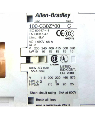 Allen Bradley Schütz 100S-C30ZJ14C SER.C GEB